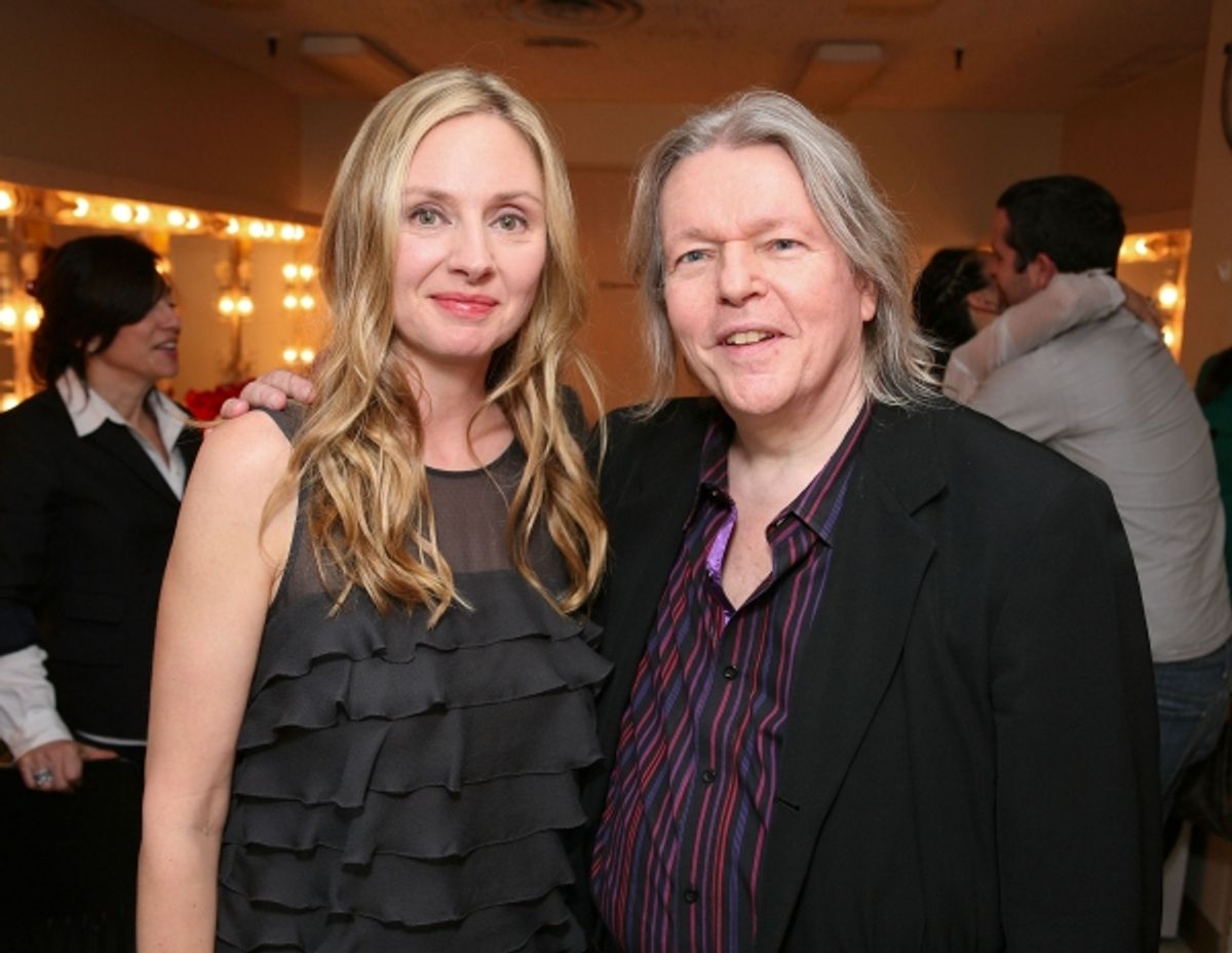 LOS ANGELES, CA - APRIL 13: Cast member Hope Davis (R) and translator Christopher Hampton (R) pose backstage after the opening night performance of 'God of Carnage' at Center Theatre Group's Ahmanson Theatre on April 13, 2011 in Los Angeles, California. ( at 