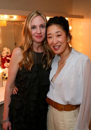 LOS ANGELES, CA - APRIL 13: Cast member Hope Davis (L) and actress Sandra Oh (R) pose backstage after the opening night performance of "God of Carnage" at Center Theatre Group's Ahmanson Theatre on April 13, 2011 in Los Angeles, California. (Photo by Ryan @ BroadwayWorld LOS ANGELES, CA - APRIL 13: Cast member Hope Davis (L) and actress Sandra Oh (R) pose Photo