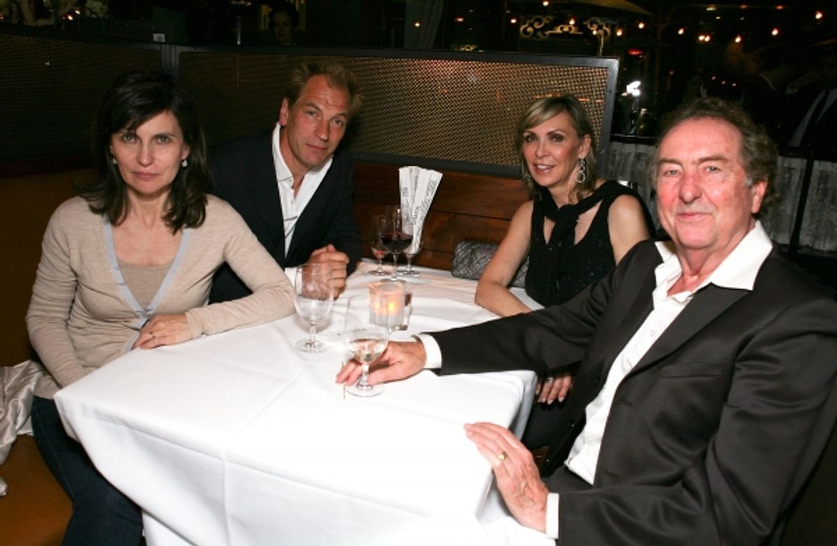 LOS ANGELES, CA - APRIL 13: (L-R) Evgenia Citkowitz, actor Julian Sands, actress Tania Kosevich and actor Eric Idle pose at the party for the opening night performance of 'God of Carnage' at Center Theatre Group's Ahmanson Theatre on April 13, 2011 in Los at 