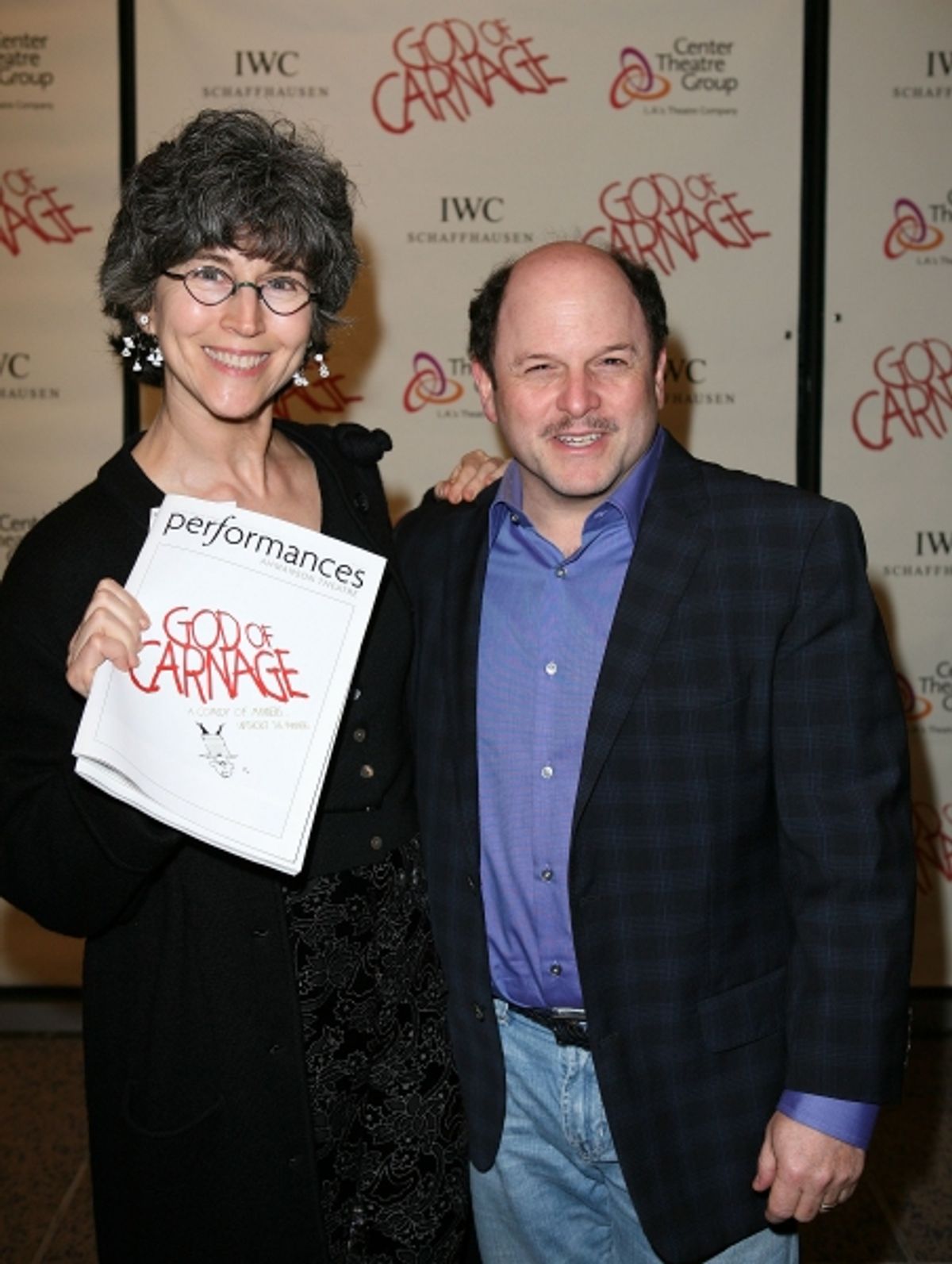 LOS ANGELES, CA - APRIL 13: Daena Title (L) and actor Jason Alexander (R) pose during the arrivals for the opening night performance of 'God of Carnage' at Center Theatre Group's Ahmanson Theatre on April 13, 2011 in Los Angeles, California. (Photo by Rya at 