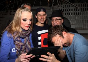 Angie Schworer, Jerry Mitchell, Aaron Tveitt & Jack O'Brien celebrating the Broadway  Photo