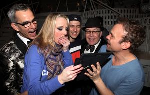 Angie Schworer, Jerry Mitchell, Aaron Tveitt & Jack O'Brien celebrating the Broadway Opening Night Gypsy Robe Ceremony for Recipient Jennifer Frankel of 'Catch Me If You Can' at the Neil Simon Theatre in New York City. @ BroadwayWorld Angie Schworer, Jerry Mitchell, Aaron Tveitt & Jack O'Brien celebrating the Broadway Photo