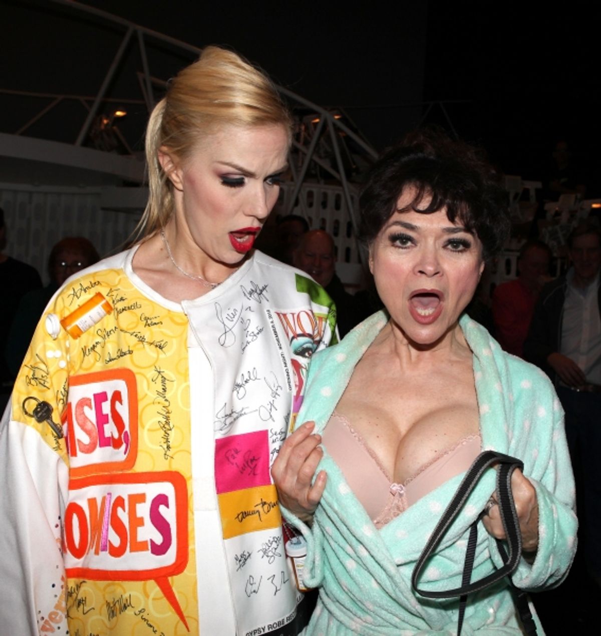 Jennifer Frankel with Linda Hart celebrating the Broadway Opening Night Gypsy Robe Ceremony for Recipient Jennifer Frankel of 'Catch Me If You Can' at the Neil Simon Theatre in New York City. at 