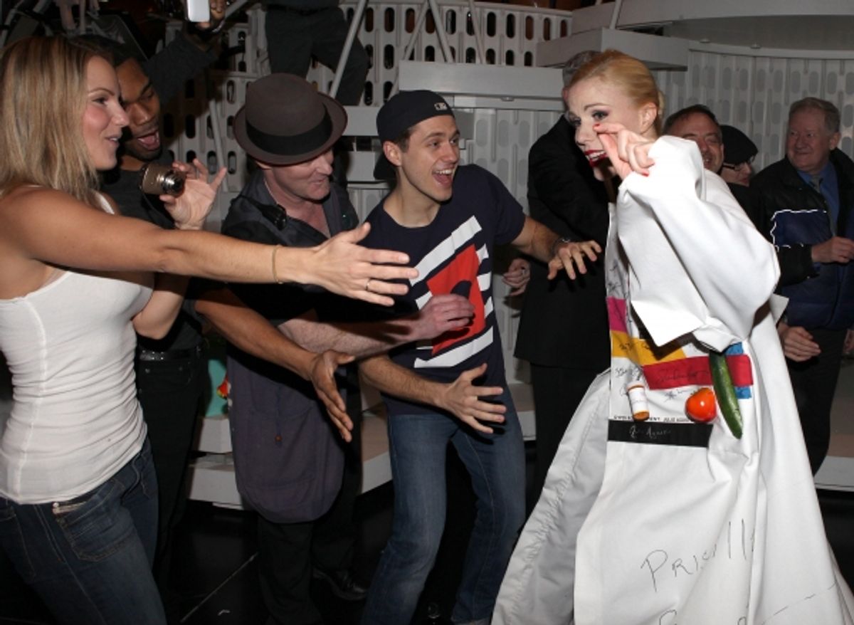 Jennifer Frankel & Aaron Tveit celebrating the Broadway Opening Night Gypsy Robe Ceremony for Recipient Jennifer Frankel of 'Catch Me If You Can' at the Neil Simon Theatre in New York City. at 