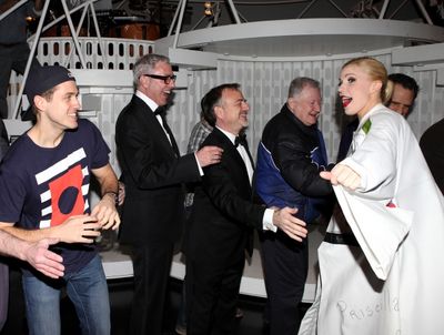 Jennifer Frankel with Aaron Tveit, Scott Wittman, Marc Shaiman, Harvey Evans celebrat Photo