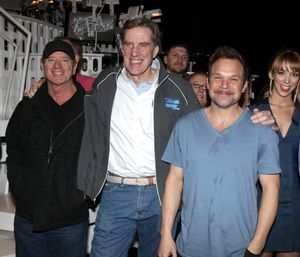Tom Wopat & Nick Wyman & Norbert Leo Butz celebrating the Broadway Opening Night Gypsy Robe Ceremony for Recipient Jennifer Frankel of 'Catch Me If You Can' at the Neil Simon Theatre in New York City. @ BroadwayWorld Tom Wopat & Nick Wyman & Norbert Leo Butz celebrating the Broadway Opening Night Gyps Photo