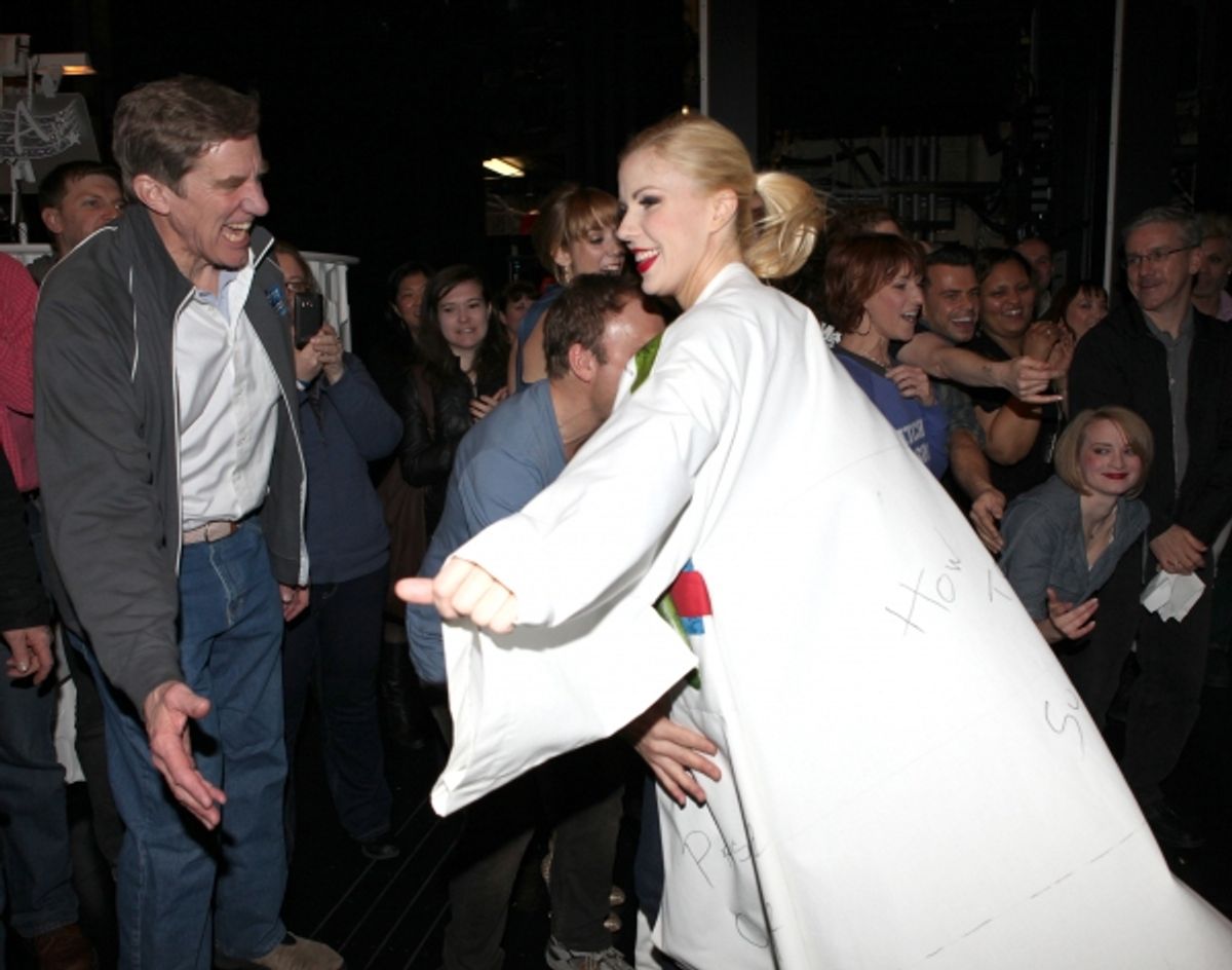 Jennifer Frankel with Nick Wyman celebrating the Broadway Opening Night Gypsy Robe Ceremony for Recipient Jennifer Frankel of 'Catch Me If You Can' at the Neil Simon Theatre in New York City. at 