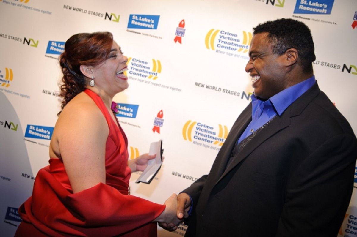  Michael-Ã‚Â­Leon Wooley (5 Guys Named Moe, The Music Man) meets CVTC staff member Erika Guzman at 