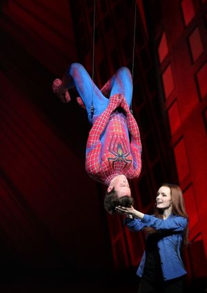 Reeve Carney & Jennifer Damiano during the Final Curtain Call Bow for the Original Version of 'Spider-Man Turn Off The Dark'. The show takes a brief Hiatus before the New Version Debuts on5/12/2011 in New York City. @ BroadwayWorld Reeve Carney & Jennifer Damiano during the Final Curtain Call Bow for the Original Ve Photo
