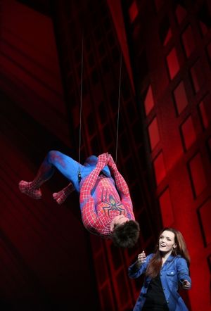 Reeve Carney & Jennifer Damiano during the Final Curtain Call Bow for the Original Version of 'Spider-Man Turn Off The Dark'. The show takes a brief Hiatus before the New Version Debuts on5/12/2011 in New York City. @ BroadwayWorld Reeve Carney & Jennifer Damiano during the Final Curtain Call Bow for the Original Ve Photo