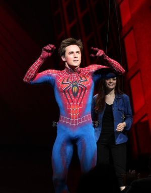 Reeve Carney & Jennifer Damiano during the Final Curtain Call Bow for the Original Version of 'Spider-Man Turn Off The Dark'. The show takes a brief Hiatus before the New Version Debuts on5/12/2011 in New York City. @ BroadwayWorld Reeve Carney & Jennifer Damiano during the Final Curtain Call Bow for the Original Ve Photo