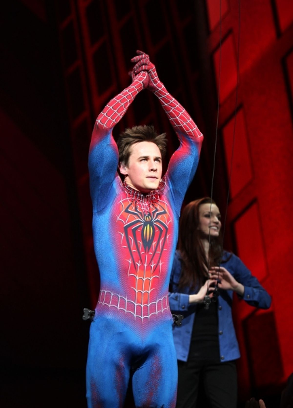Reeve Carney & Jennifer Damiano during the Final Curtain Call Bow for the Original Version of 'Spider-Man Turn Off The Dark'. The show takes a brief Hiatus before the New Version Debuts on5/12/2011 in New York City. at 