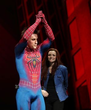 Reeve Carney & Jennifer Damiano during the Final Curtain Call Bow for the Original Version of 'Spider-Man Turn Off The Dark'. The show takes a brief Hiatus before the New Version Debuts on5/12/2011 in New York City. @ BroadwayWorld Reeve Carney & Jennifer Damiano during the Final Curtain Call Bow for the Original Ve Photo