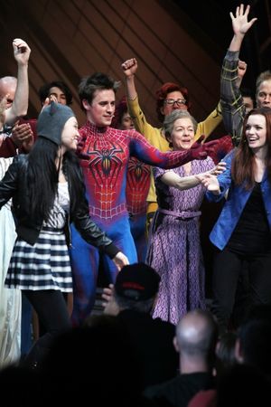 T.V. Carpio, Reeve Carney, Isabel Keating, Jennifer Damiano during the Final Curtain Call Bow for the Original Version of 'Spider-Man Turn Off The Dark'. The show takes a brief Hiatus before the New Version Debuts on5/12/2011 in New York City. @ BroadwayWorld T.V. Carpio, Reeve Carney, Isabel Keating, Jennifer Damiano during the Final Curtain Photo