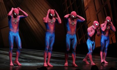 Ensemble: Spider-mans during the Final Curtain Call Bow for the Original Version of ' Photo