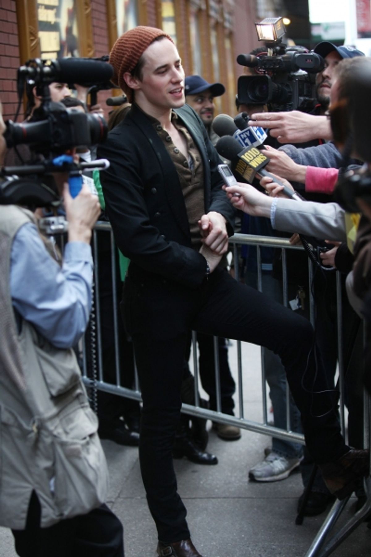 Reeve Carney meeting the Press after the Final Curtain Call Bow for the Original Version of 'Spider-Man Turn Off The Dark'.  in New York City. at 