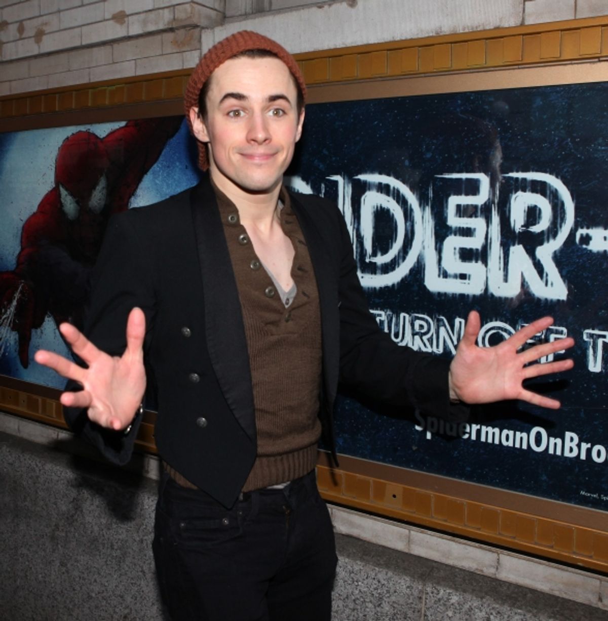 Reeve Carney meeting the Press after the Final Curtain Call Bow for the Original Version of 'Spider-Man Turn Off The Dark'.  in New York City. at 