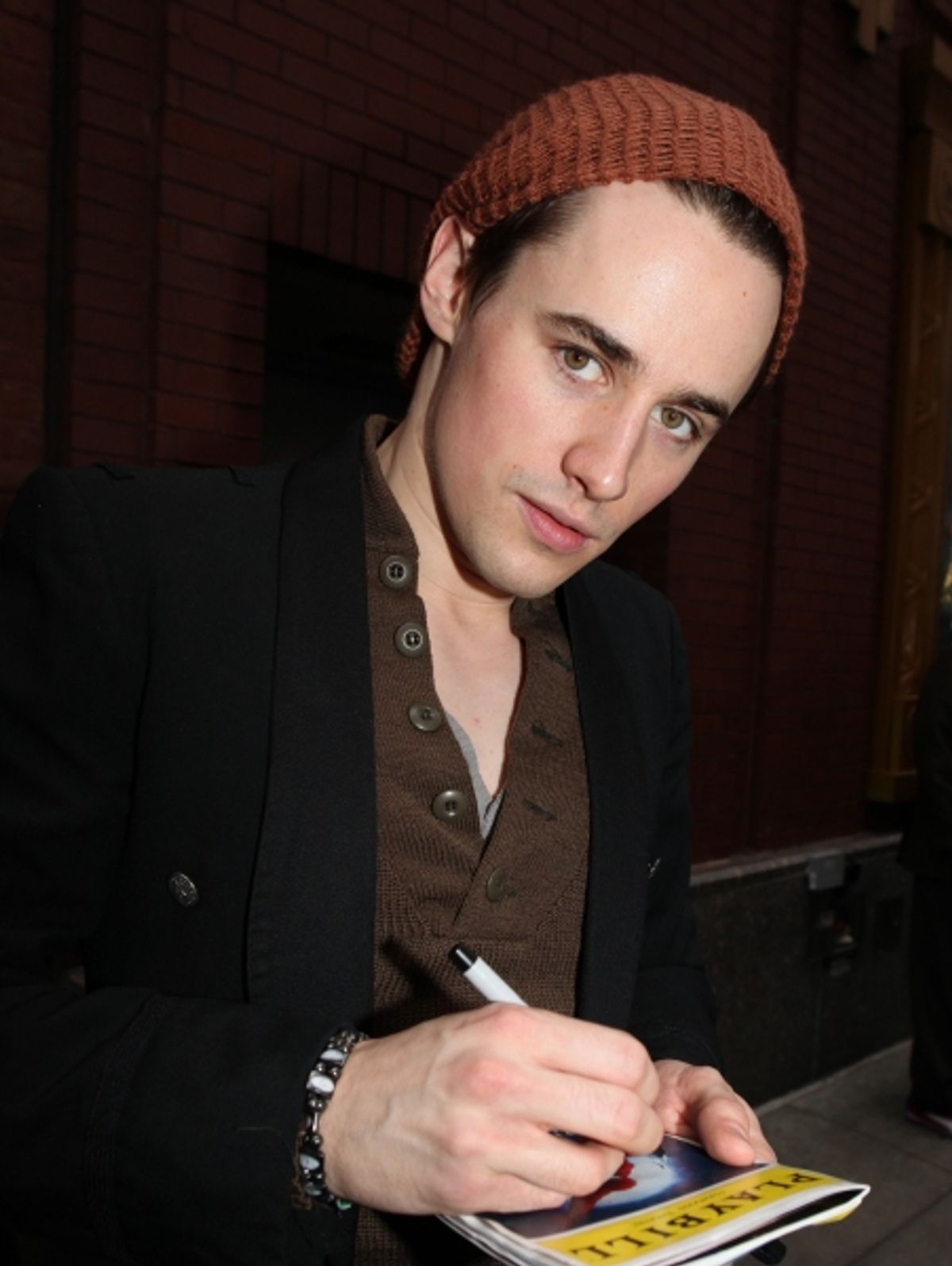Reeve Carney meeting the Press after the Final Curtain Call Bow for the Original Version of 'Spider-Man Turn Off The Dark'.  in New York City. at 