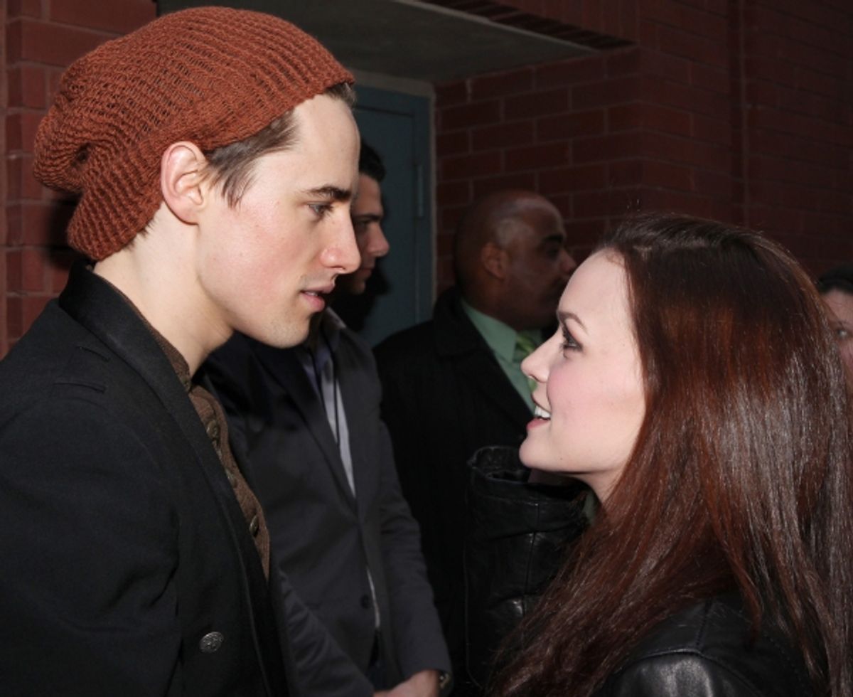 Reeve Carney & Jennifer Damiano meeting the Press after the Final Curtain Call Bow for the Original Version of 'Spider-Man Turn Off The Dark'.  in New York City. at 