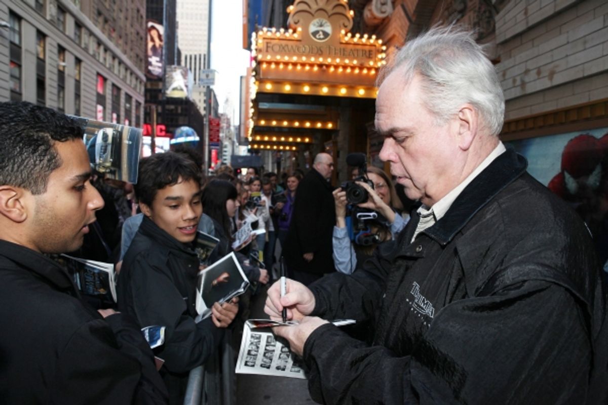 Michael Mulheren meeting the Press after the Final Curtain Call Bow for the Original Version of 'Spider-Man Turn Off The Dark'.  in New York City. at 