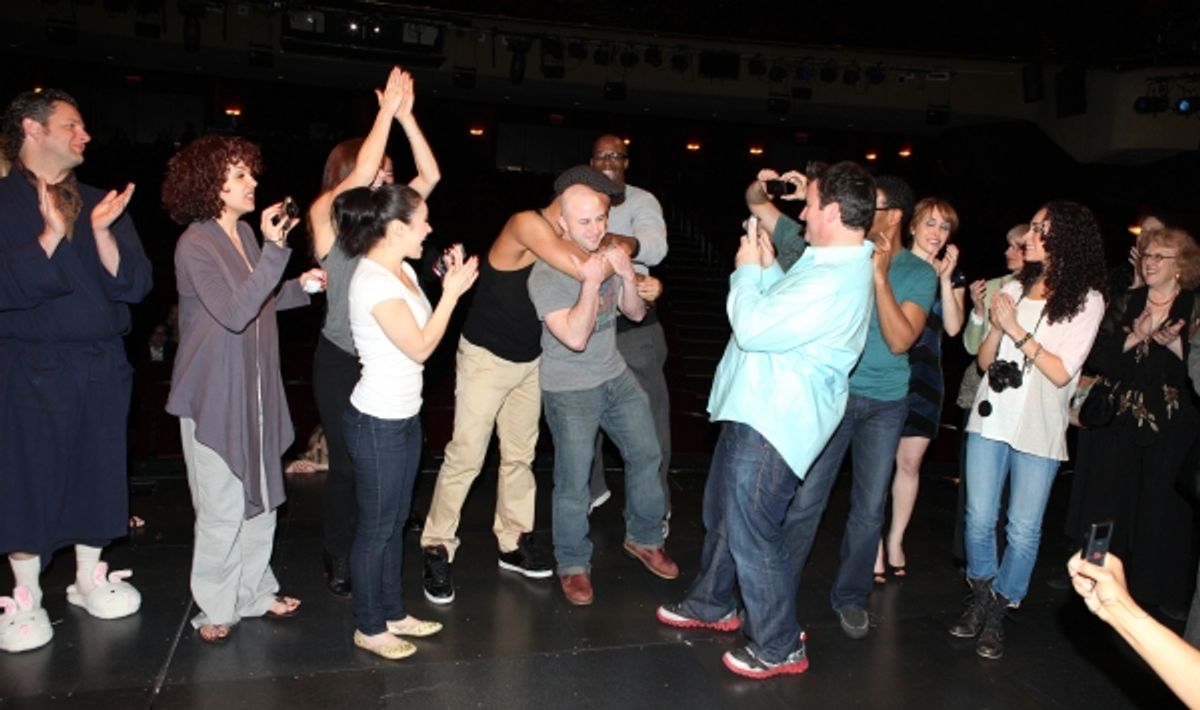 Grady McLeod Bowman with Edward Staudenmayer, Janet Dacal, Julius Anthony Rubio, Danny Stiles, Darren Ritchie & Company attending the 'Wonderland' Opening Night Gypsy Robe Ceremony Celebrating Recipient Grady McLeod Bowman in New York City. at 