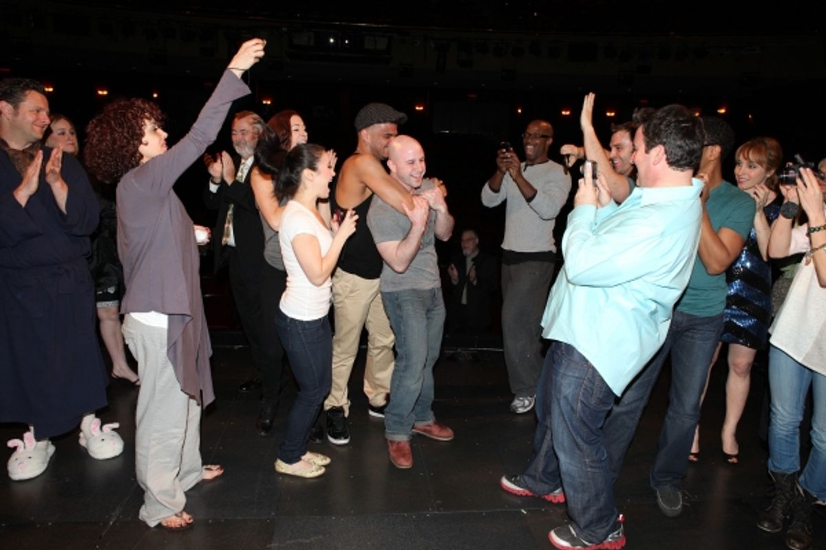 Grady McLeod Bowman with Edward Staudenmayer, Janet Dacal, Julius Anthony Rubio, Danny Stiles, Darren Ritchie & Company attending the 'Wonderland' Opening Night Gypsy Robe Ceremony Celebrating Recipient Grady McLeod Bowman in New York City. at 