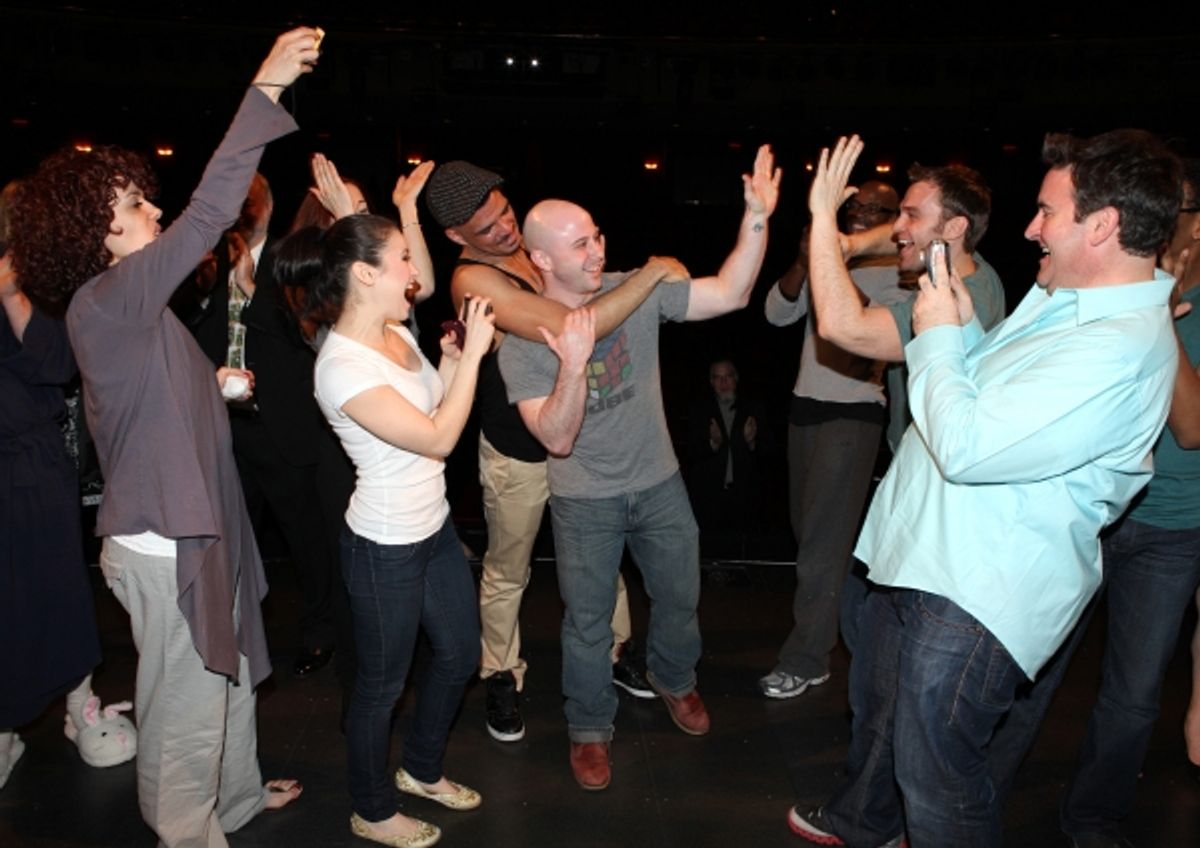 Grady McLeod Bowman with Janet Dacal, Julius Anthony Rubio, Danny Stiles, Darren Ritchie & Company attending the 'Wonderland' Opening Night Gypsy Robe Ceremony Celebrating Recipient Grady McLeod Bowman in New York City. at 