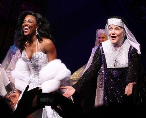 Patina Miller & Victoria Clark during  the Broadway Opening Night Curtain Call for 'S Photo