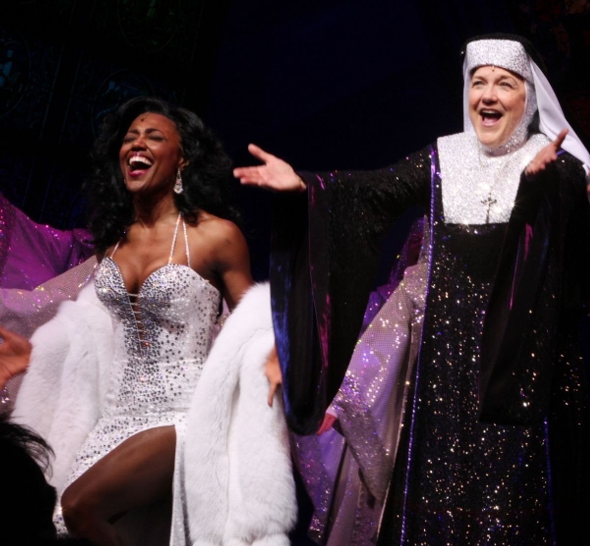 Patina Miller & Victoria Clark during  the Broadway Opening Night Curtain Call for 'Sister Act' in New York City. at 