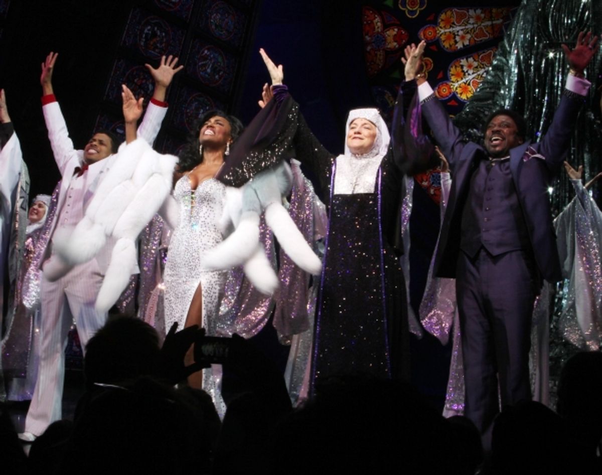 Chester Gregory, Patina Miller, Victoria Clark, Kingsley Leggs during  the Broadway Opening Night Curtain Call for 'Sister Act' in New York City. at 