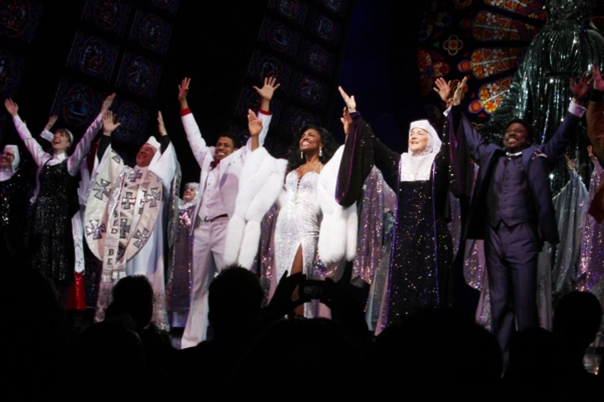Audrie Neenan, Marla Mindelle, Fred Applegate, Chester Gregory, Patina Miller, Victoria Clark, Kingsley Leggs during  the Broadway Opening Night Curtain Call for 'Sister Act' in New York City. at 