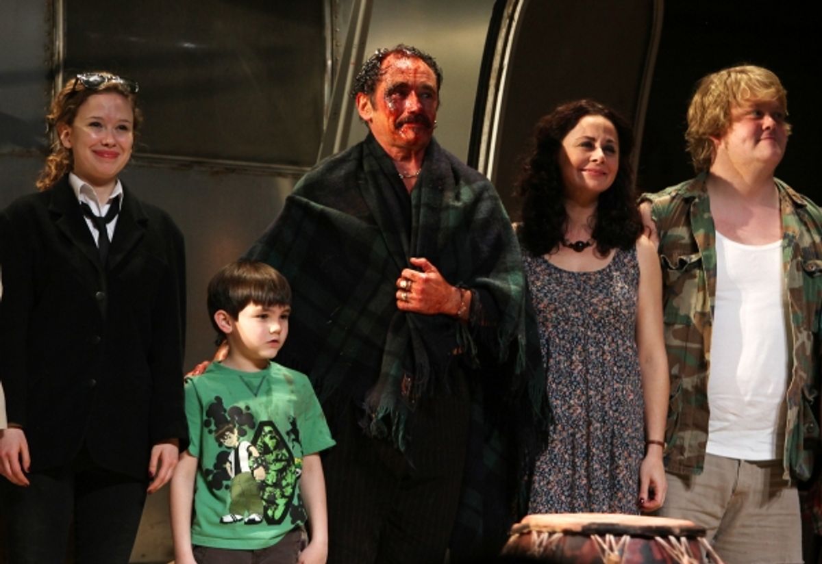 Molly Ranson, Mark Page, Mark Rylance, Geraldine Hughes, Danny Kirrane during  the Broadway Opening Night Curtain Call for 'Jerusalem' in New York City. at 