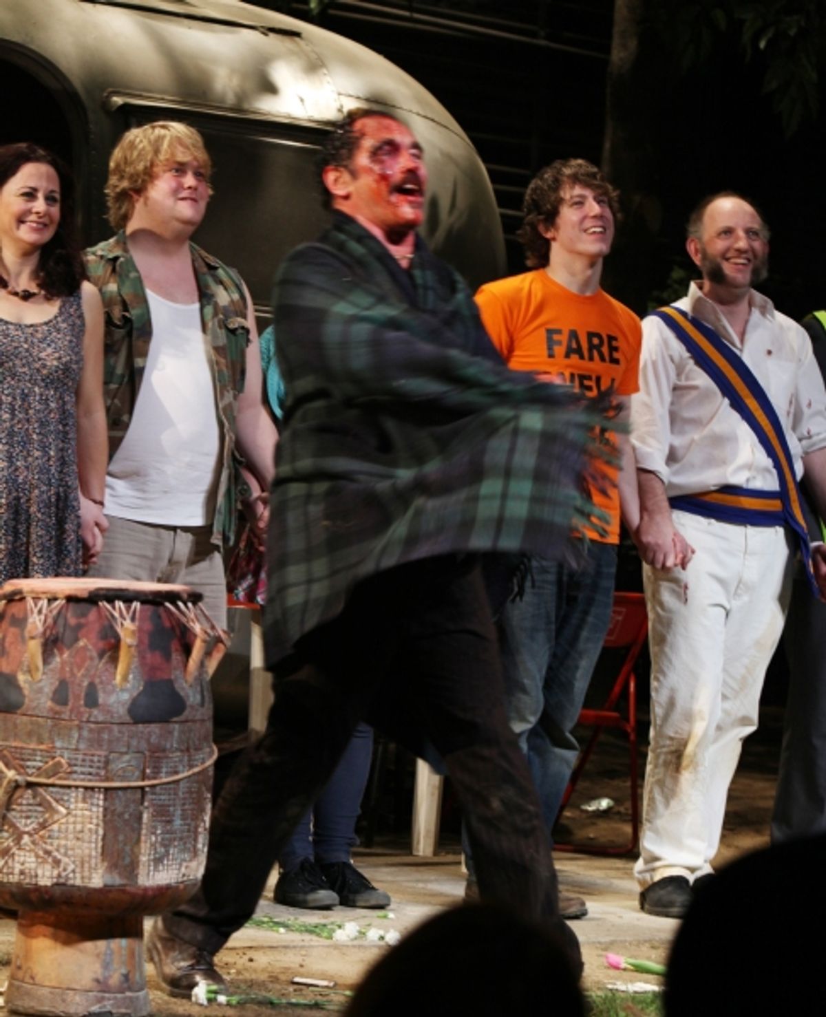 Mark Rylance, Geraldine Hughes, Danny Kirrane, John Gallagher, Max Baker during  the Broadway Opening Night Curtain Call for 'Jerusalem' in New York City. at 