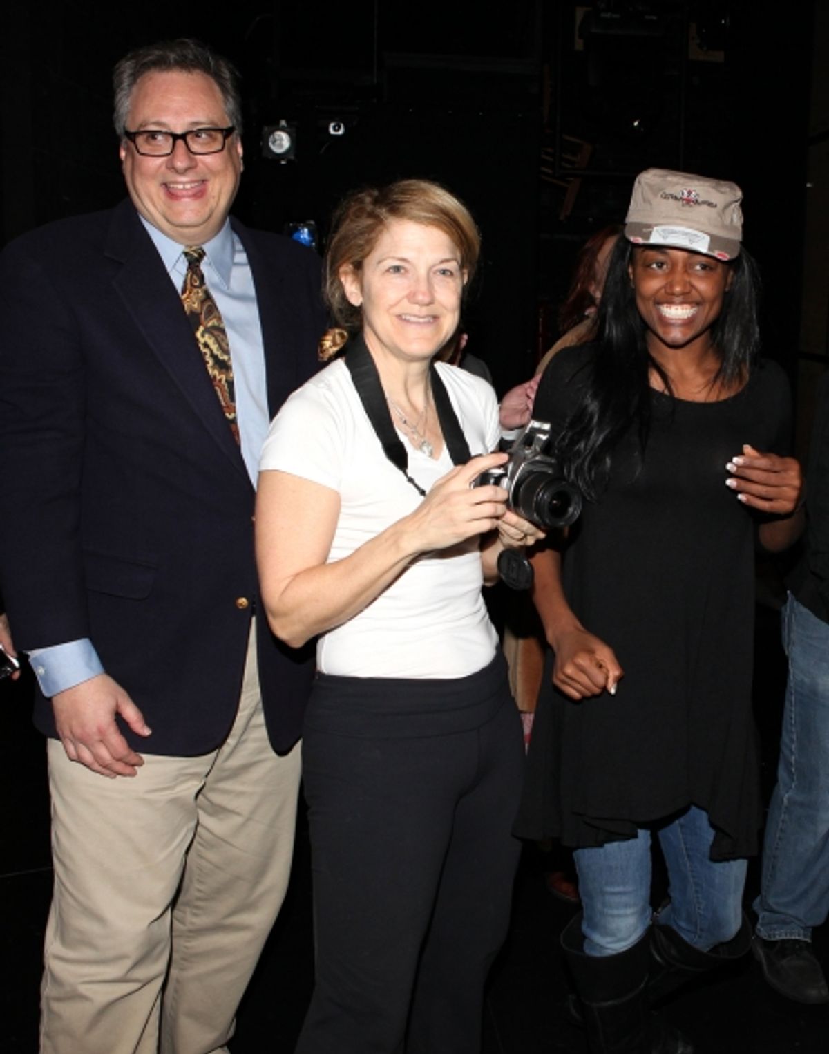 Douglas Carter Beane, Victoria Clark & Patina Miller attending the 'Sister Act'  Broadway Opening Night Performance Gypsy Robe Ceremony for recipient Kevin Ligon at the Broadway Theatre n New York City. at 