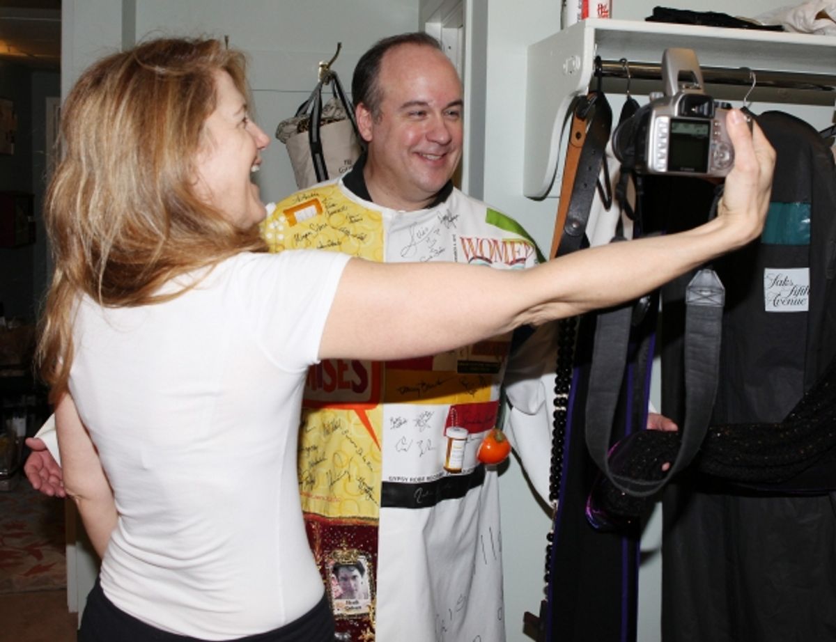 Kevin Ligon & Victoria Clark (Blessing her dressing room) attending the 'Sister Act'  Broadway Opening Night Performance Gypsy Robe Ceremony for recipient Kevin Ligon at the Broadway Theatre n New York City. at 