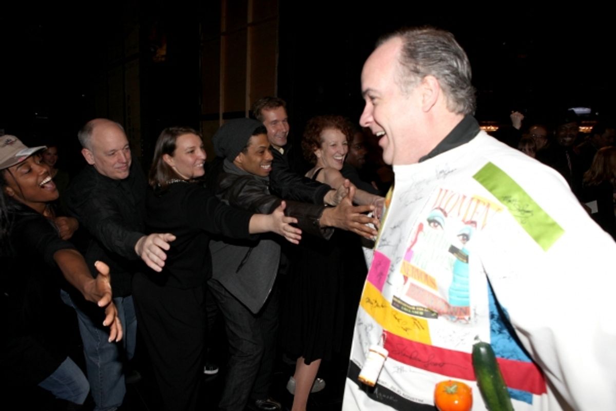 Kevin Ligon with Patina Miller, Sarah Bolt, Chester Gregory, Audrie Neenan & The Company attending the 'Sister Act'  Broadway Opening Night Performance Gypsy Robe Ceremony for recipient Kevin Ligon at the Broadway Theatre n New York City. at 