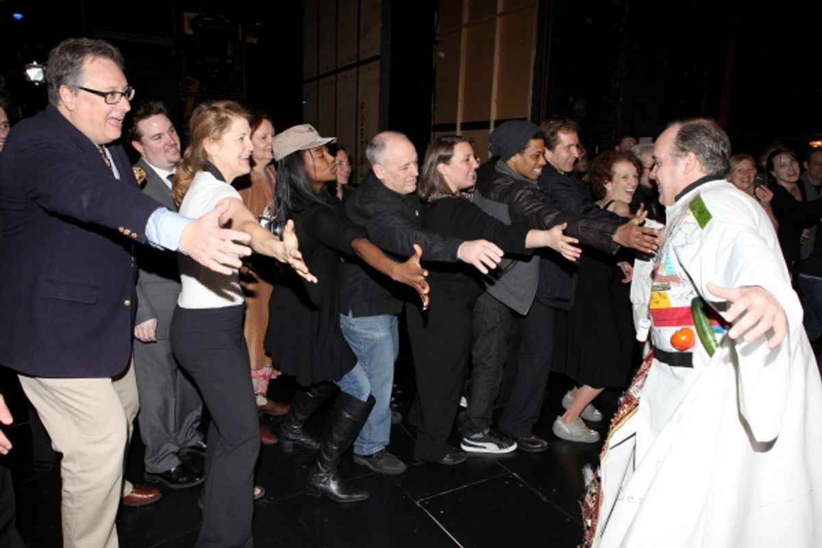 Kevin Ligon with Douglas Carter Beane, Victoria Clark, Patina Miller, Sarah Bolt, Chester Gregory & The Company attending the 'Sister Act'  Broadway Opening Night Performance Gypsy Robe Ceremony for recipient Kevin Ligon at the Broadway Theatre n New York at 