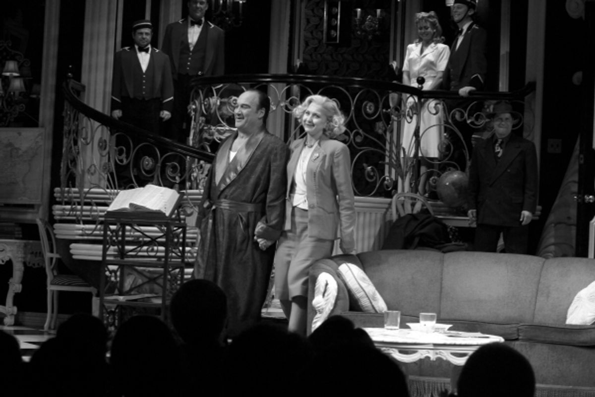 Jim Belushi & Nina Arianda during the Broadway Opening Night Performance Curtain Call for 'Born Yesterday' in New York City. at 