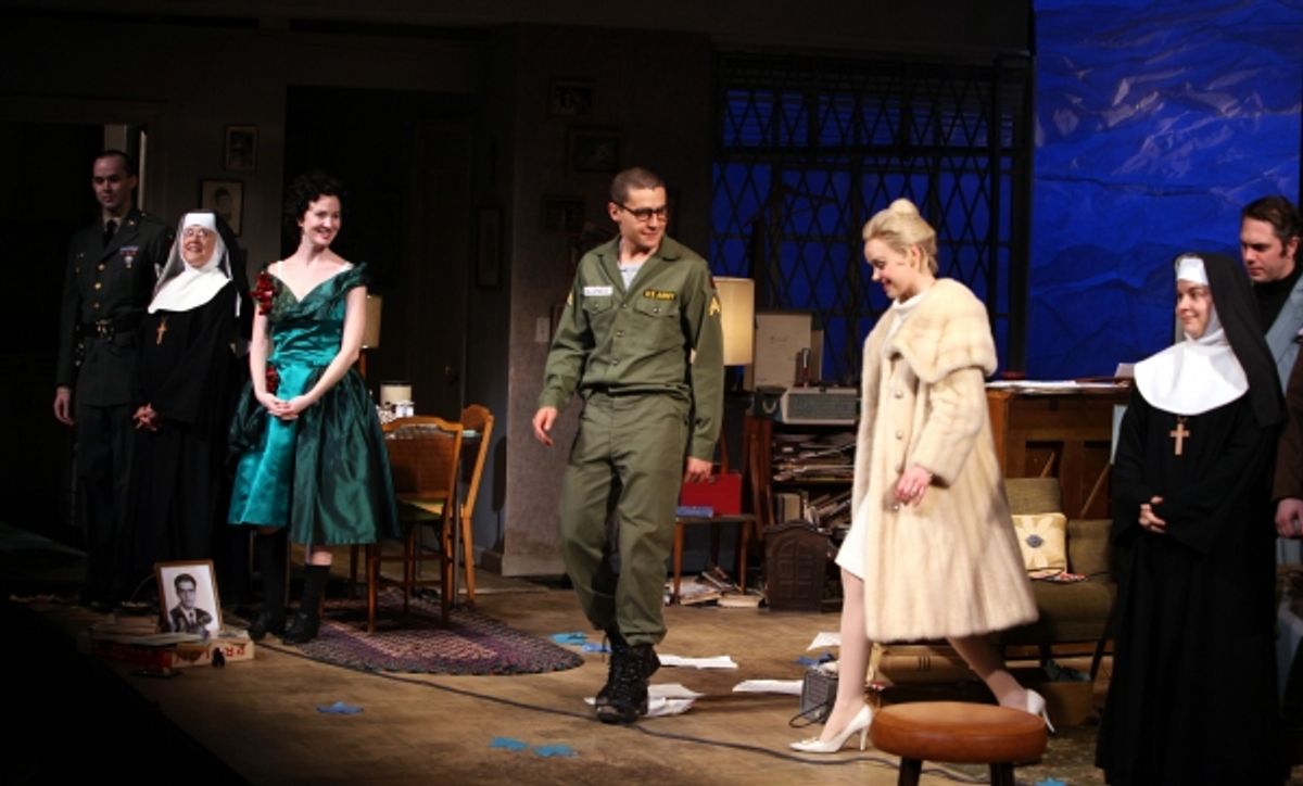 Christopher Abbott & Alison Pill with ensemble  during the Broadway Opening Night Curtain Call for The House Of Blue Leaves' in New York City. at 