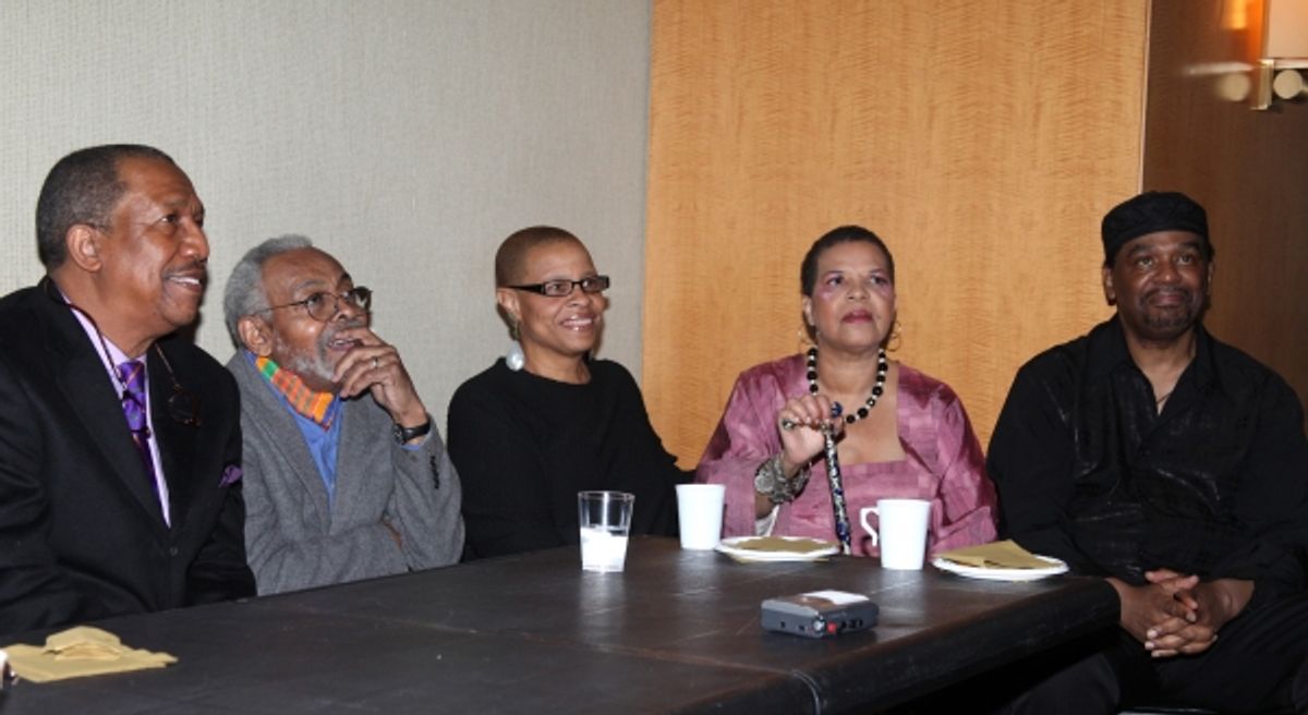 George Faison, Amiti Baraka, Terrie Williams, Ntozake Shange & Imohotep Gary Bird attending the New Federal Theatre Press Conference at Trump Place, New York City. at 
