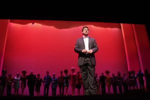 Christopher Sieber with the original and new cast of La Cage aux Folles Photo