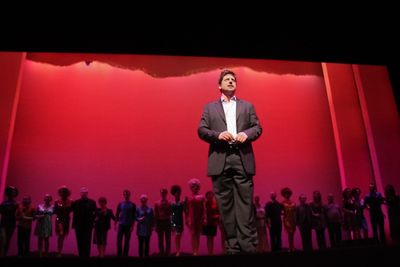 Christopher Sieber with the original and new cast of La Cage aux Folles Photo