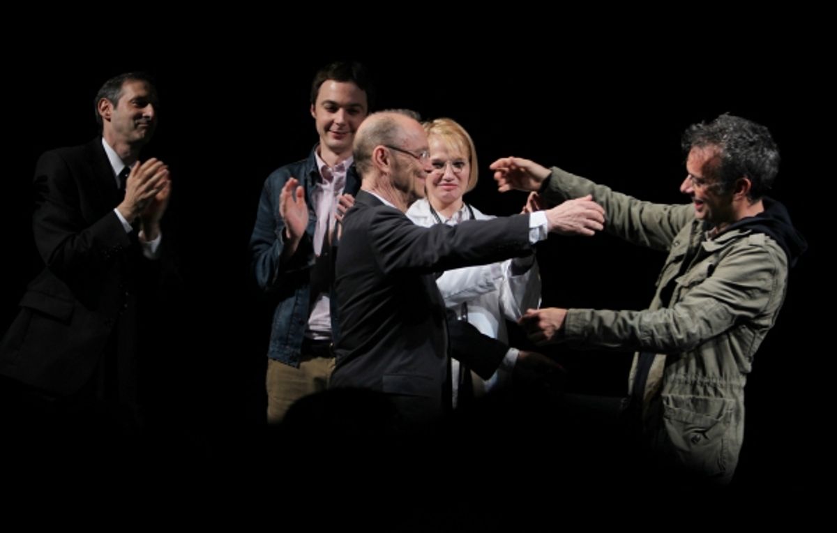 Richard Topal, Jim Parsons, Joel Grey, Ellen Barkin & Joe Mantello attending the Broadway Opening Night Performance  for 'The Normal Heart' in New York City. at 