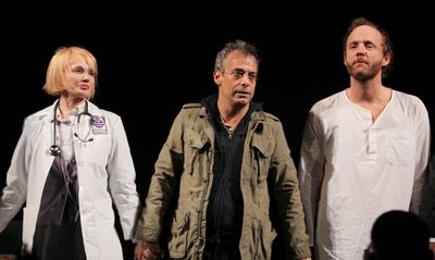 Ellen Barkin & Joe Mantello & John Benjamin Hickey attending the Broadway Opening Nig Photo