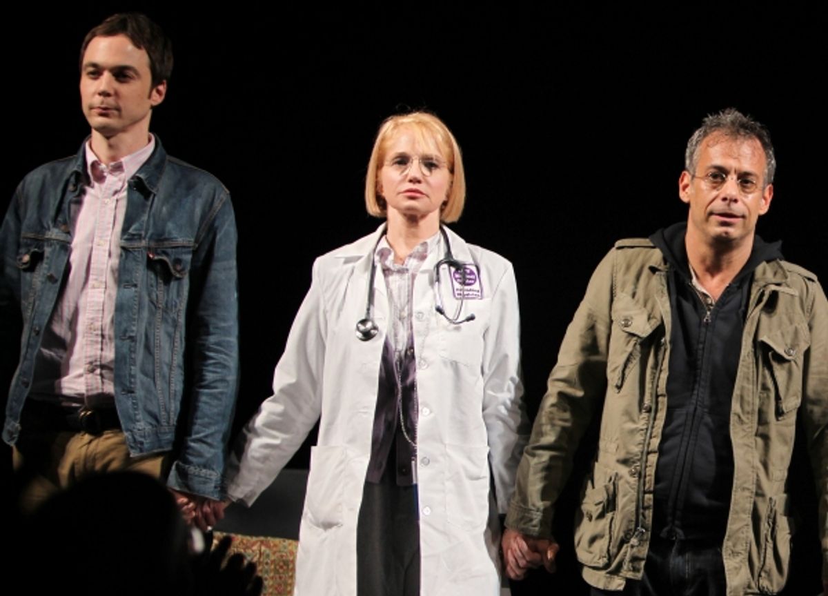 Jim Parsons, Ellen Barkin, Joe Mantello attending the Broadway Opening Night Performance  for 'The Normal Heart' in New York City. at 