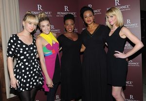 (L-R) Violinist Caitlin Moe, and DJ Mia Moretti with Anastacia McCleskey, Jacqueline B. Arnold and Ashley Spencer of Priscilla Queen of the Desert attend an exclusive event benefiting Cyndi Lauper's True Colors Fund with Mia Moretti & Caitlin Moe presente @ BroadwayWorld (L-R) Violinist Caitlin Moe, and DJ Mia Moretti with Anastacia McCleskey, Jacqueline Photo