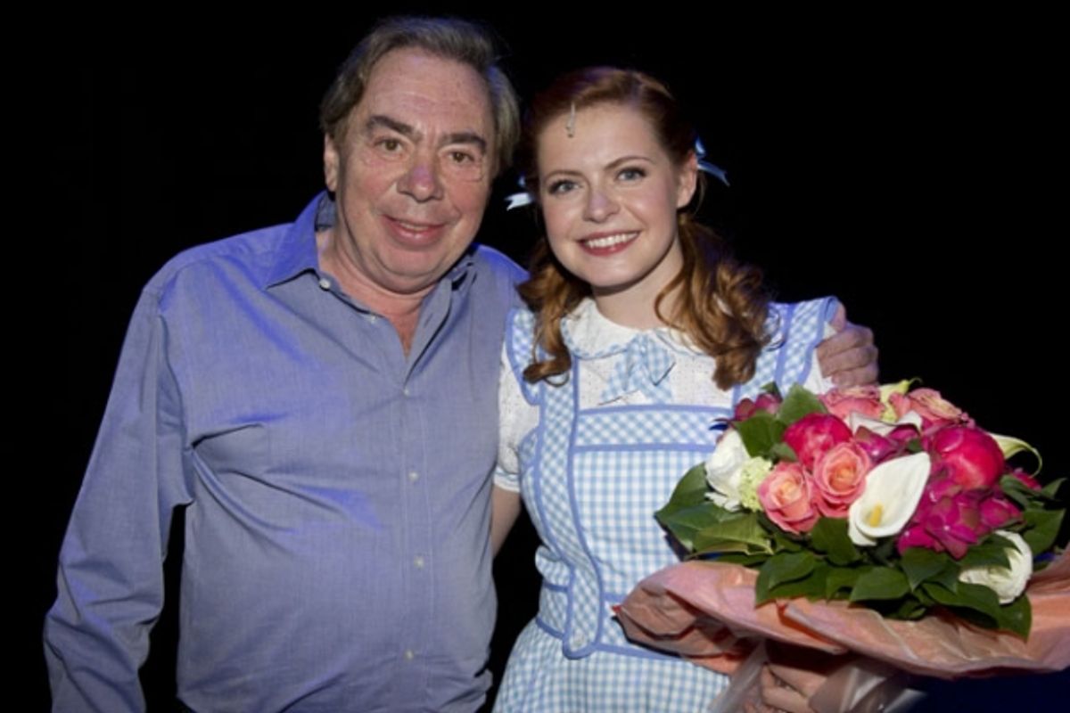 Andrew Lloyd Webber (Producer) and Sophie Evans (Dorothy) backstage after during the curtain call on Sophie Evans' Media Night for The Wizard of Oz at the London Palladium, London, England on 3rd May 2011. (Credit should read: Dan Wooller/wooller.com). Pa at 