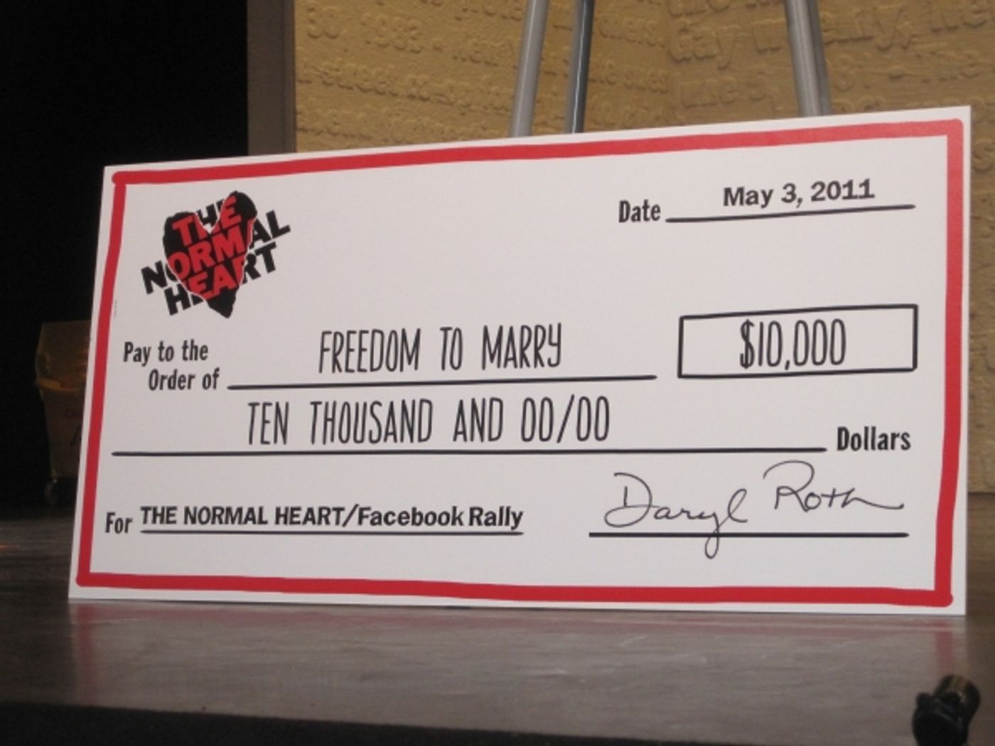 Photo Flash: THE NORMAL HEART Presents $10,000 Check to Freedom to Marry  Image