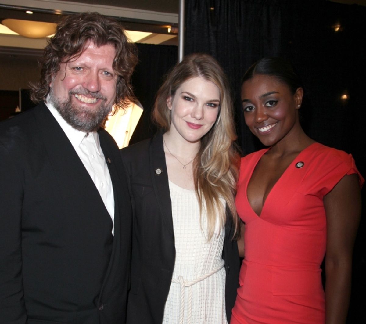 Oskar Eustis & Lily Rabe & Patina Miller attending the 65th Annual Tony Awards Meet The Nominees Press Reception at the Millennium Hotel in New York City. at 