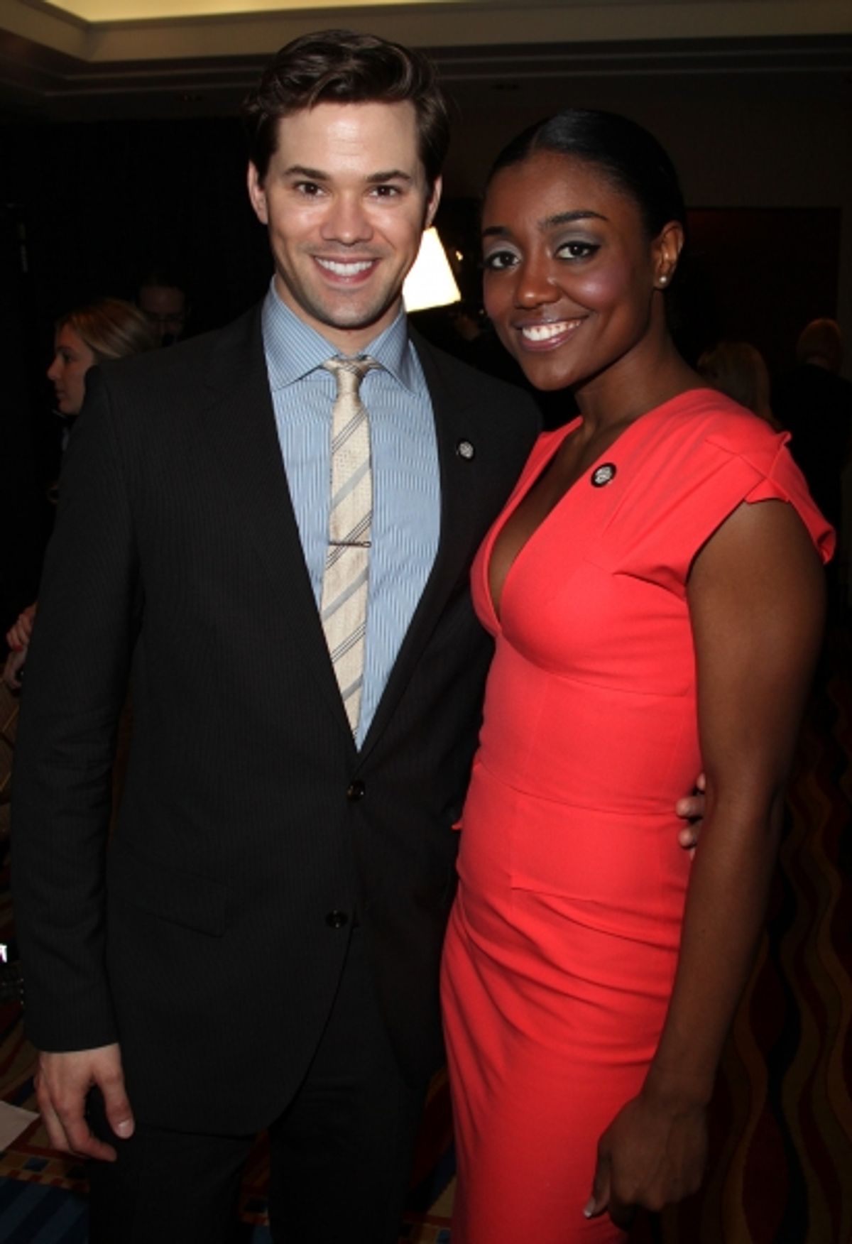 Andrew Rannells & Patina Miller attending the 65th Annual Tony Awards Meet The Nominees Press Reception at the Millennium Hotel in New York City. at 